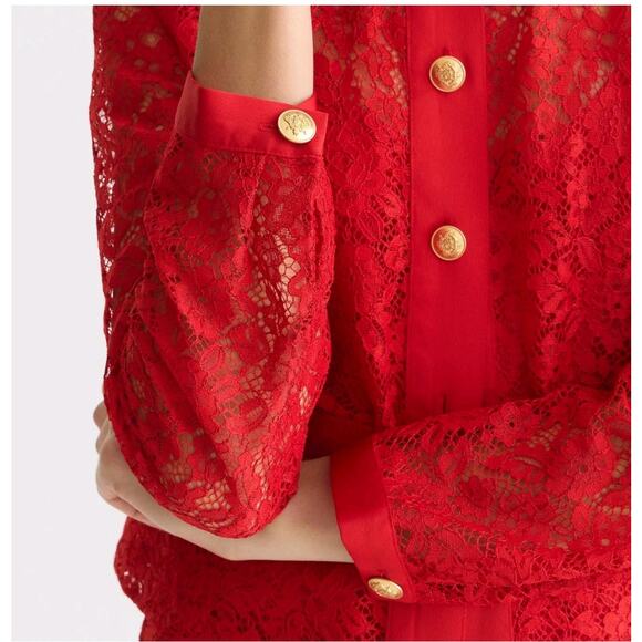 J Crew Red Lace Lady Shirt Jacket Blouse NWT - Picture 2 of 6